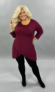 SALE!! 35 SQ-B {Hidden Beauty} Maroon Overlay Hem Tunic PLUS SIZE XL 2X 3X