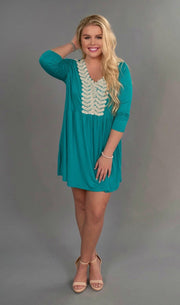 SALE!! SD-Z {Be The Light} Teal Tunic Dress with Crochet  Detail  1X