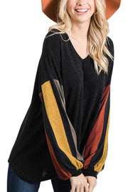 SALE! 31 CP-A {Cozy Time}  Black Rust Striped Sleeve Top PLUS SIZE XL 2X 3X