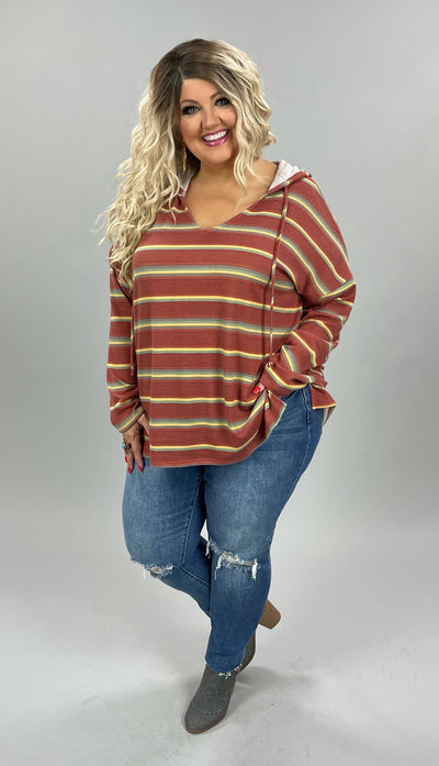 SALE! 14 HD-L {Campfire Queen} Rust Striped Hoodie PLUS SIZE 1X 2X 3X