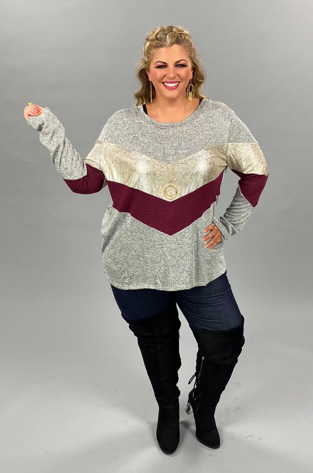 SALE! 29 CP-H {Like A Champ} Grey Maroon Metallic Top PLUS SIZE XL 2X 3X