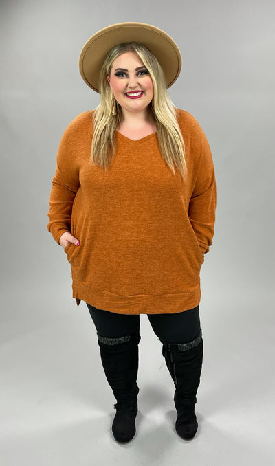 56 SLS-K {Cozy Nights} Almond V-Neck Top PLUS SIZE 1X 2X 3X 1X