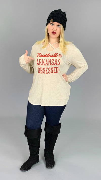 SALE!! GT-M {Football & Arkansas Obsessed} Beige Printed Top   1X