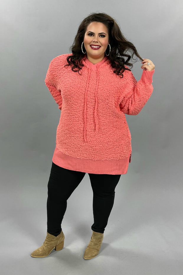 SALE! 39 HD-Y {Hold Me Tight} Deep Coral Popcorn Hoodie PLUS SIZE XL 2X 3X