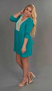 SALE!! SD-Z {Be The Light} Teal Tunic Dress with Crochet  Detail  1X