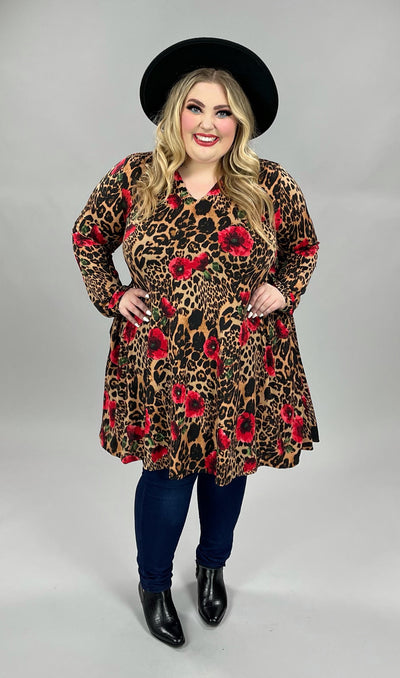 SALE! 17 PLS-H {Bringing You Joy} Leopard/Floral Print Dress PLUS SIZE 1X 2X 3X  1X