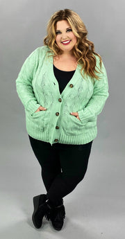 SALE!! 41 OT-X [Sweet Pistachio Cream} Mint Ribbed Cardigan w/front pockets PLUS SIZE 1X 2X 3X