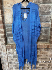 SALE!!  OT-B {Carolina Blue} Cardigan With Fringe Detail & Back Lace Insert PLUS SIZE 1X 2X 3X