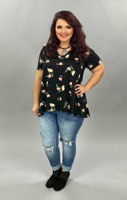 SALE!! PSS-G  {Marvelous Magic} Black Floral Print Hi-Low Tunic PLUS SIZE 1X 2X 3X