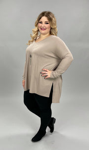 SALE! 38 SQ-A {Now & Zen} Ash Mocha Plus Size V-Neck Tunic PLUS SIZE 1X 2X 3X