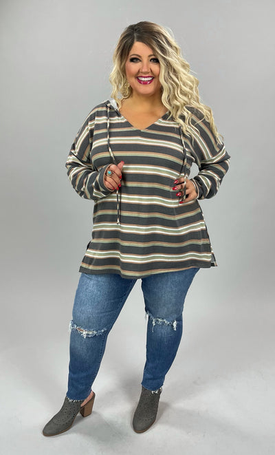 SALE! 14 HD-Y {Campfire Queen} Charcoal Multi Stripe Hoodie PLUS SIZE 1X 2X 3X