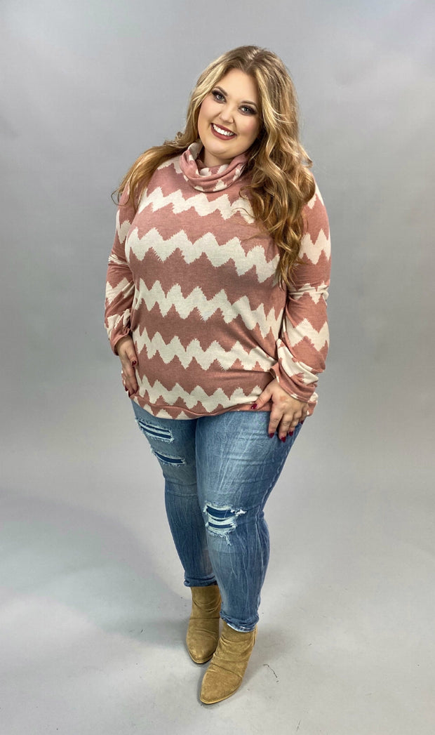 16 PLS-K {Ride Along} Mauve Ivory Chevron Mask Top  PLUS SIZE XL 2X 3X