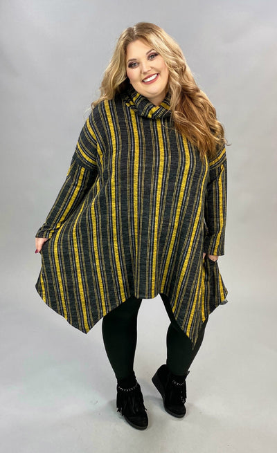 SALE!! PQ-B {Time Together} Mustard Charcoal  Stripe Cowl Neck Tunic PLUS SIZE XL 2X 3X