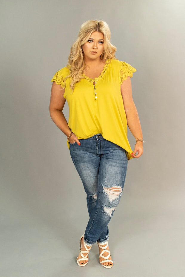 SALE!! SSS-H {Simple Pleasures}  Mustard Top Crochet Lace Detail