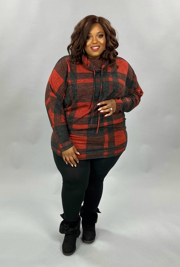 SALE! 23 PLS-A {State Of Grace} Red Plaid Cowl Neck Tunic PLUS SIZE XL 2X 3X