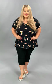 SALE!! PSS-G  {Marvelous Magic} Black Floral Print Hi-Low Tunic PLUS SIZE 1X 2X 3X