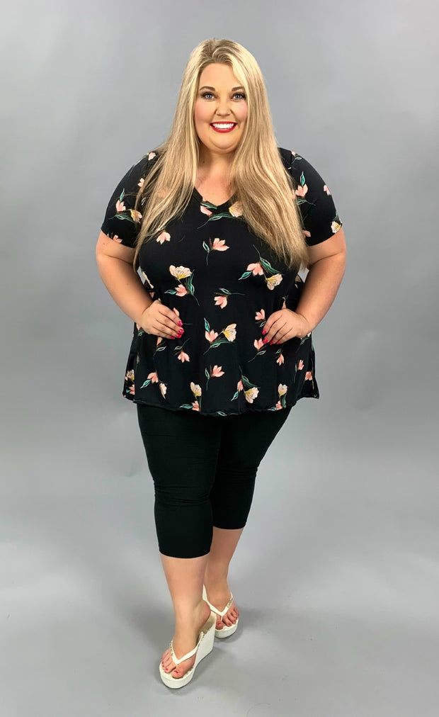 SALE!! PSS-G  {Marvelous Magic} Black Floral Print Hi-Low Tunic PLUS SIZE 1X 2X 3X