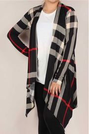 SALE! 30 OT-C {Not My Type} Black Red Plaid Cardigan PLUS SIZE XL 2X 3X