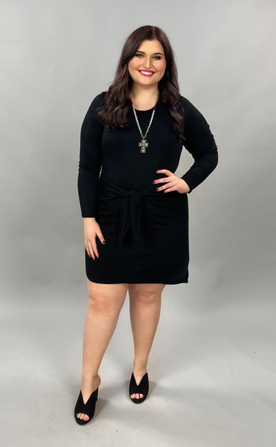 SALE!! SLS-I {All is Well} Midnight Black Dress With Front Tie Detail 1X