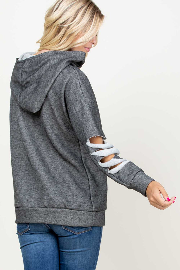 SALE! 23 HD-H {Stuck In My Ways} Grey Cut Sleeve Hoodie PLUS SIZE XL 2X 3X