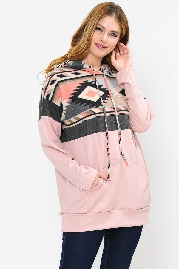 SALE! 23 HD-E {Reaching For You}  Blush Tribal Printed Hoodie PLUS SIZE XL 2X 3X