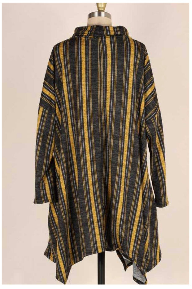 SALE!! PQ-B {Time Together} Mustard Charcoal  Stripe Cowl Neck Tunic PLUS SIZE XL 2X 3X