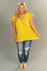 SALE!! SSS-H {Simple Pleasures}  Mustard Top Crochet Lace Detail