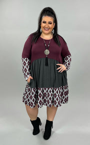 56  CP-A {Pursue Your Dreams} Magenta Gray Print Tiered Dress  PLUS SIZE 1X 2X 3X  1X