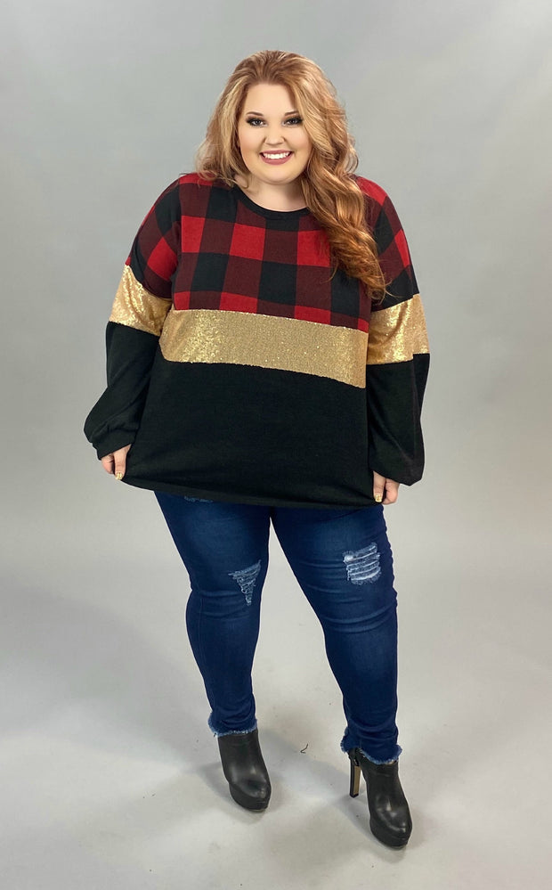 SALE!! 21 CP-P {Call You Soon} Red Black Plaid  Contrast Top PLUS SIZE XL 2X 3X