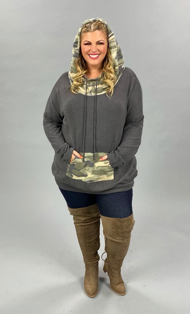 SALE! 23 HD-G {Catch Some Love}  Grey Camo Contrast Hoodie PLUS SIZE XL 2X 3X