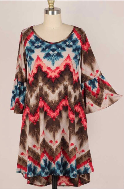 SALE! 15 PQ-B {All Attitude} Brown/Red/Blue Tie Dye Dress PLUS SIZE 1X 2X 3X