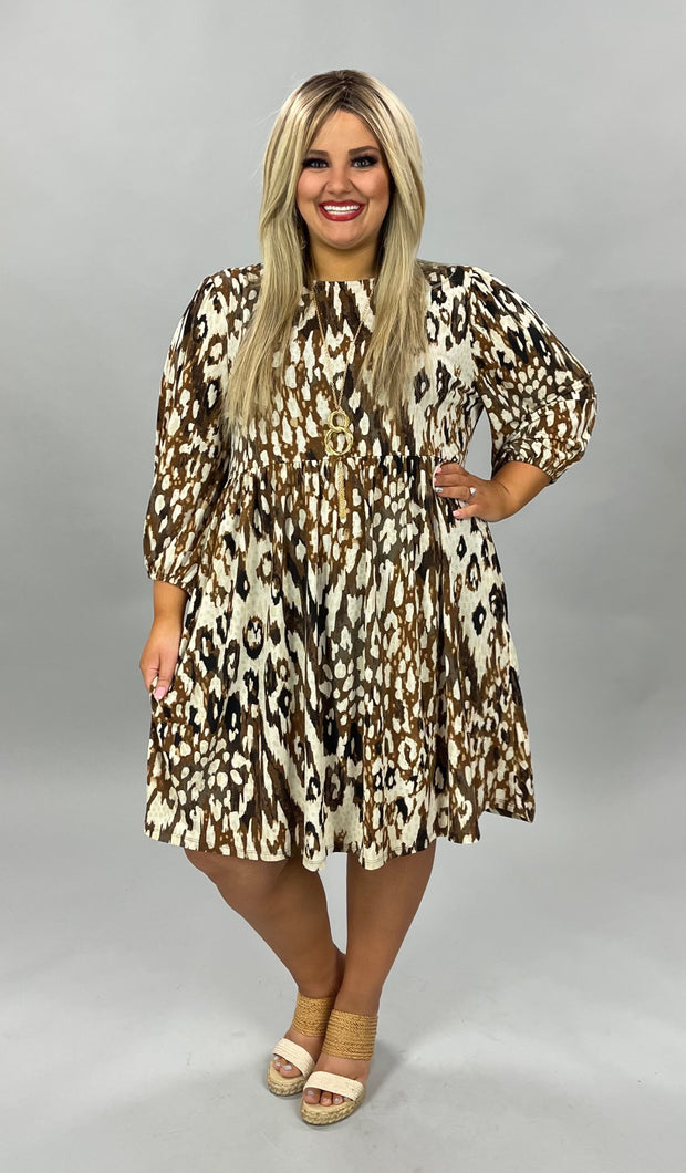 56 PQ-A {State Of Dreaming} Mocha Print Babydoll Dress PLUS SIZE 1X 2X 3X