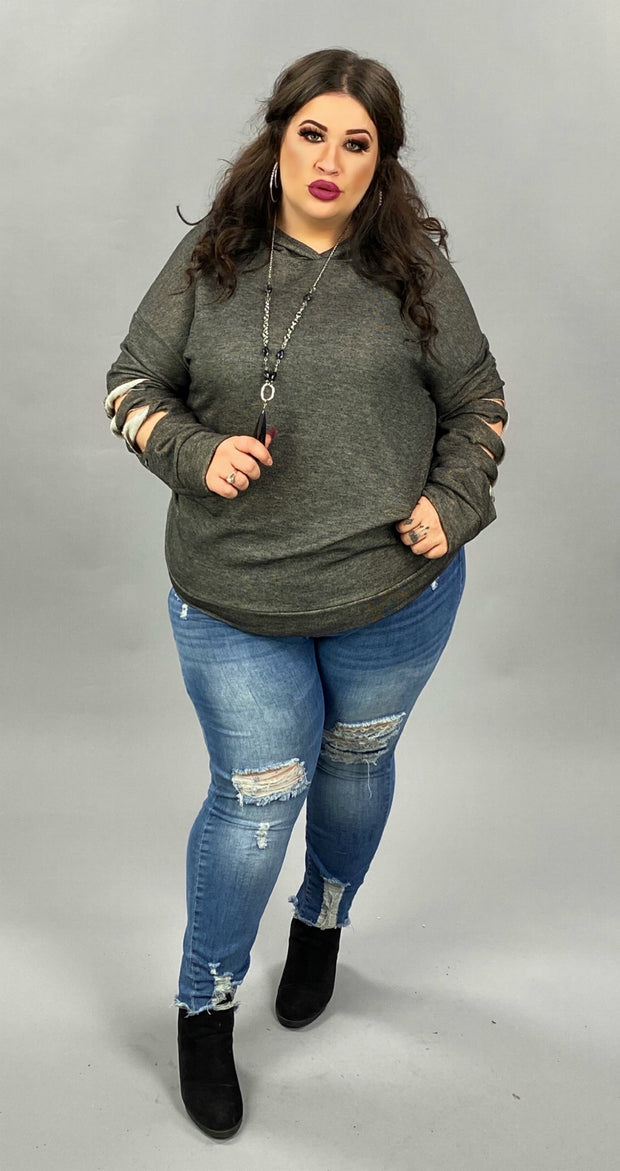 SALE! 23 HD-H {Stuck In My Ways} Grey Cut Sleeve Hoodie PLUS SIZE XL 2X 3X