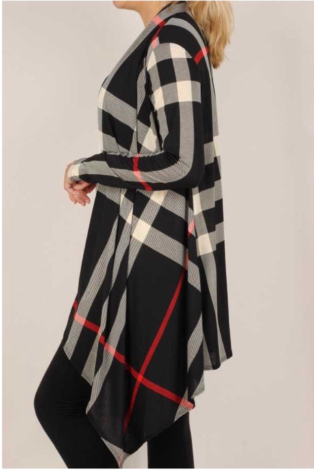 SALE! 30 OT-C {Not My Type} Black Red Plaid Cardigan PLUS SIZE XL 2X 3X