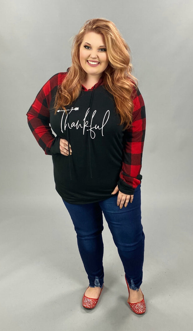 SALE! 21 HD-T {Always Thankful} Red Plaid "Thankful" Hoodie PLUS SIZE XL 2X 3X