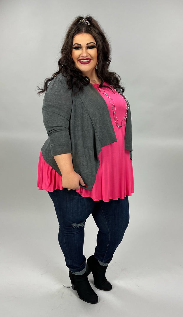 59 OT-A [Thrilled To Be Here} Charcoal 3/4 Sleeve Cardigan PLUS SIZE 1X 2X 3X