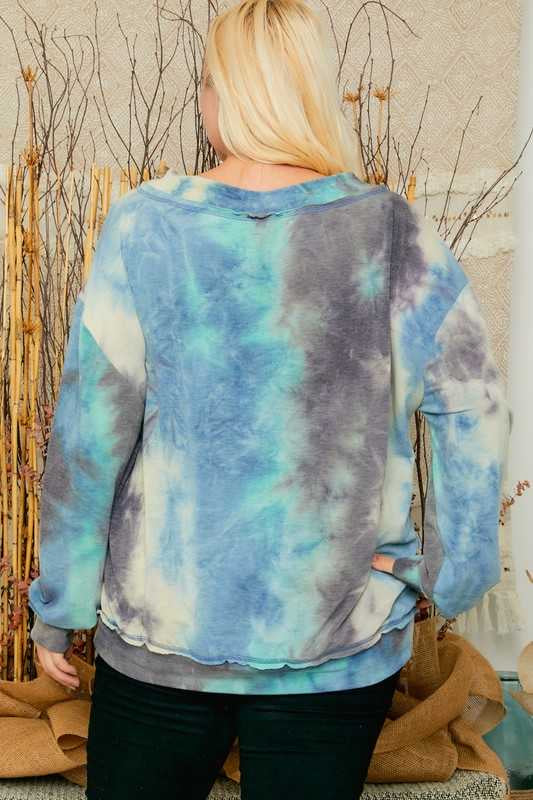 SALE! 25 PLS-B {Laid Back} Blue Mint Tie Dye Top PLUS SIZE XL 2X 3X