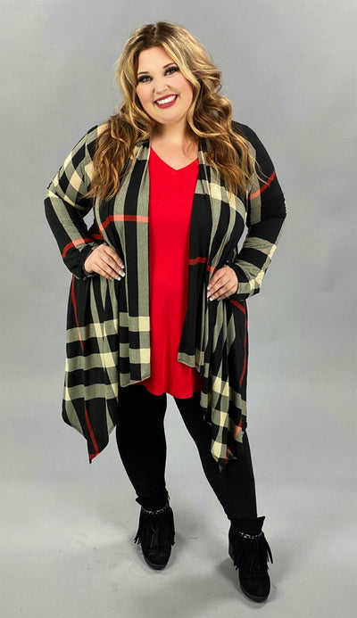 SALE! 30 OT-C {Not My Type} Black Red Plaid Cardigan PLUS SIZE XL 2X 3X