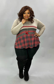 SALE!! 19 CP-T {Heading Out}  Grey With Red Black Plaid Top PLUS SIZE XL 2X 3X