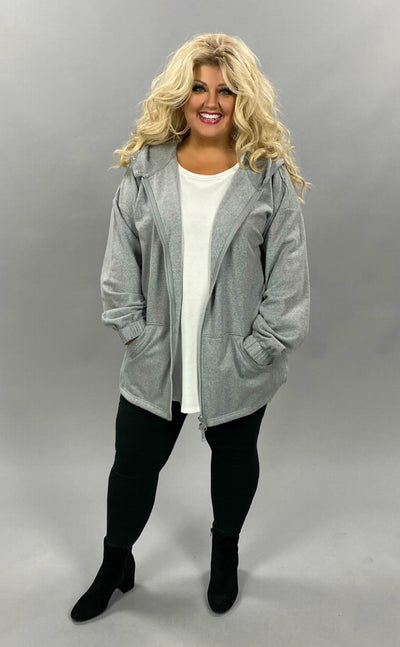 SALE!! OT-H {Comfy Chic}  Heather Grey Hoodie Jacket Full Zipper PLUS SIZE 1X 2X 3X 1X