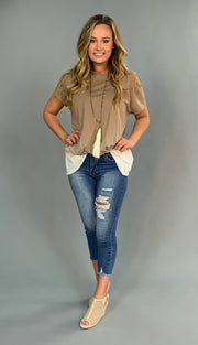 SALE!! PSS-F "UMGEE" Mocha/Ivory Ombre' Knotted Hem Top